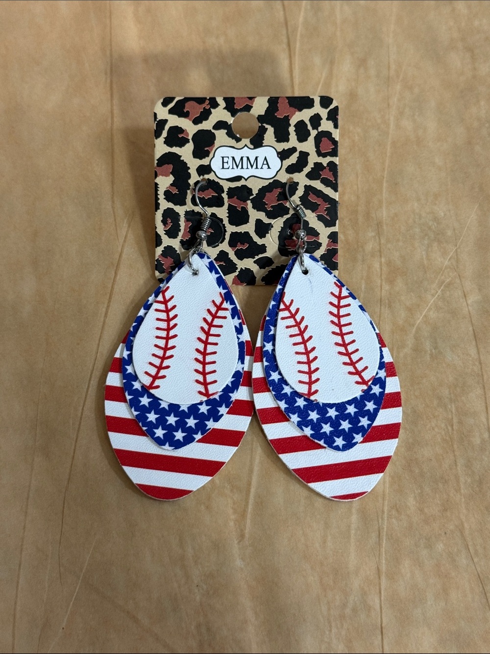 Baseball Teardrop Earrings - Red, White & Blue
